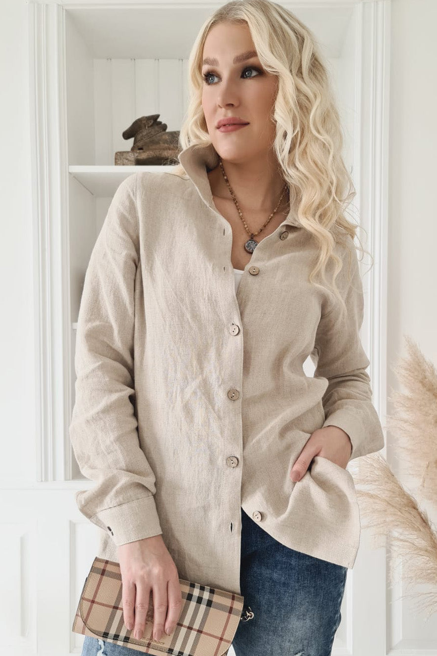 BYPIAS-BOYFRIEND-Chemise-naturel-beige-lin-été