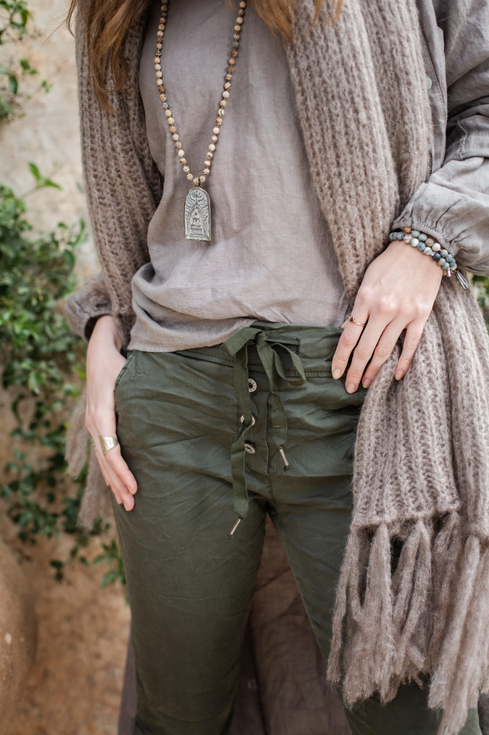 CASUAL TENCEL - Pantalon - Olive