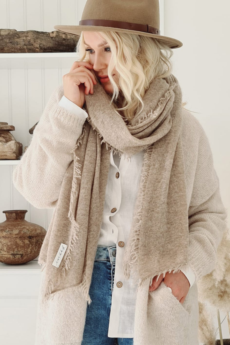 BYPIAS-CACHEMIRE KNIT LOVE-écharpe-taupe-hiver-naturel