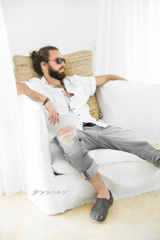 Bypias-chemise-manches courtes-homme-lin-blanc-Johan