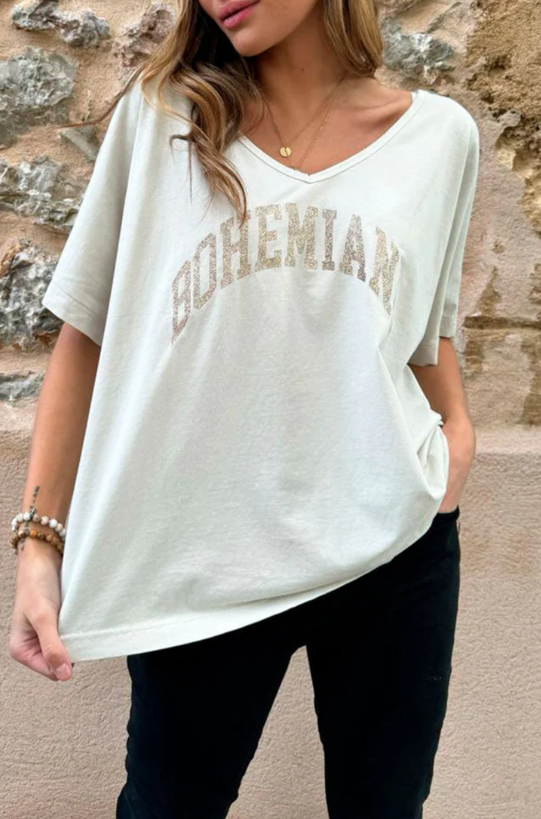 BOHEMIANA GLITTER T-shirt - Beige