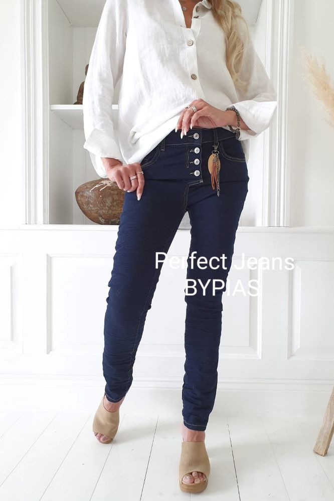 BYPIAS-Perfect jeans-bleu-foncé-coton-femme
